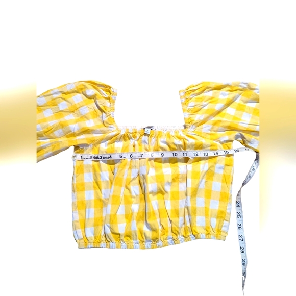Color Me Courtney Size Small Puff Sleeve Gingham Yellow Crop Top Preppy - Picture 4 of 5